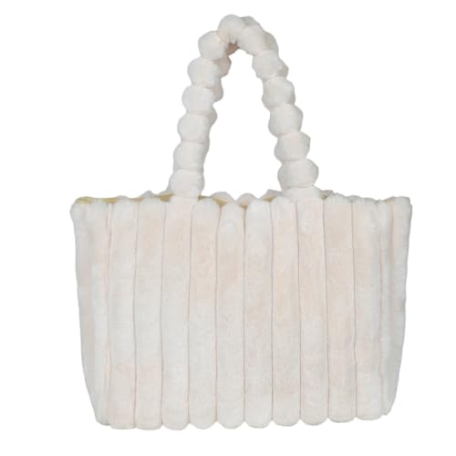 JIABAOZ Plüsch Handtasche Für Damen Puffy Tote Bag Einfarbig Shopper Tasche Groß Umhängetasche Winter Große Warme Schultertasche Puffer Bag Hobo Henkeltasche Handbags for Women (Weiß) von JIABAOZ