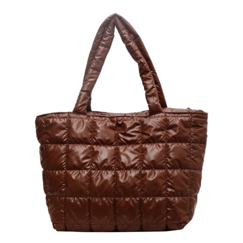 JIABAOZ Puffer Tote Bag Women's Glossy Quilted Puffy Tote Bag Down Padded Shoulder Aesthetic Handbag Cute Handbag (Braun) von JIABAOZ
