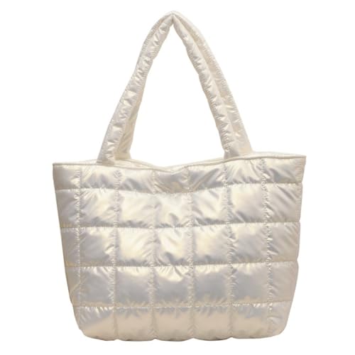 JIABAOZ Puffer Tote Bag Women's Glossy Quilted Puffy Tote Bag Down Padded Shoulder Aesthetic Handbag Cute Handbag (Cremeweiß) von JIABAOZ