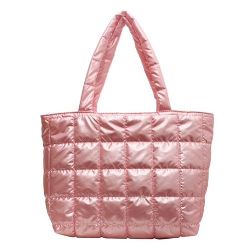 JIABAOZ Puffer Tote Bag Women's Glossy Quilted Puffy Tote Bag Down Padded Shoulder Aesthetic Handbag Cute Handbag (Pink) von JIABAOZ