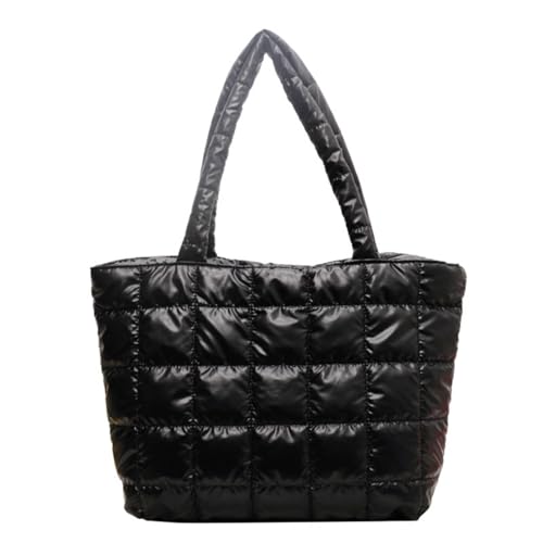 JIABAOZ Puffer Tote Bag Women's Glossy Quilted Puffy Tote Bag Down Padded Shoulder Aesthetic Handbag Cute Handbag (Schwarz) von JIABAOZ