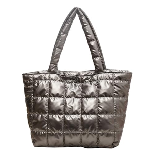 JIABAOZ Puffer Tote Bag Women's Glossy Quilted Puffy Tote Bag Down Padded Shoulder Aesthetic Handbag Cute Handbag (Silbergrau) von JIABAOZ
