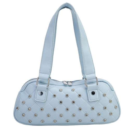 JIABAOZ Punk Tasche Damen Handtasche Nieten,y2k Bag,gothic Handtasche,Umhängetasche Mit Verstellbarer Schultergurt, Leder Cooles Mädchen (Blau) von JIABAOZ
