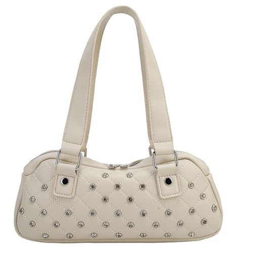 JIABAOZ Punk Tasche Damen Handtasche Nieten,y2k Bag,gothic Handtasche,Umhängetasche Mit Verstellbarer Schultergurt, Leder Cooles Mädchen (Cremeweiß) von JIABAOZ