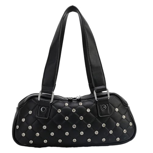 JIABAOZ Punk Tasche Damen Handtasche Nieten,y2k Bag,gothic Handtasche,Umhängetasche Mit Verstellbarer Schultergurt, Leder Cooles Mädchen (Schwarz) von JIABAOZ