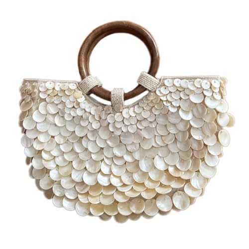 JIABAOZ Shell Beaded Sequin Tote Bag for Women, Summer Beach Tote Bag, Handmade Shell Beaded Sequin Purse with Top Handle, Evening Party Purse, Vacation Accessories (Large) von JIABAOZ
