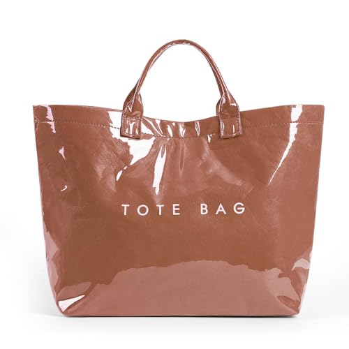 JIABAOZ Tote Bag Damen,Arbeitstasche Groß Tragetasche PVC-Tragetasche Für Damen Shopper Transparente Hobo-Handtasche Mit Buchstaben-Print (Hellbraun) von JIABAOZ