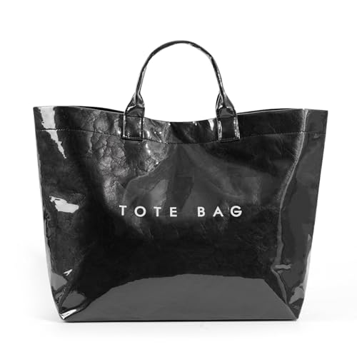 JIABAOZ Tote Bag Damen,Arbeitstasche Groß Tragetasche PVC-Tragetasche Für Damen Shopper Transparente Hobo-Handtasche Mit Buchstaben-Print (Schwarz) von JIABAOZ