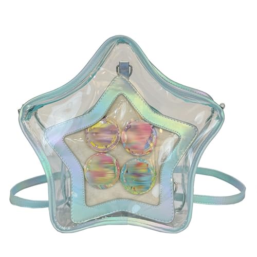 JIABAOZ Transparente Messenger Bag Mit Stern, Große Strandtasche, Wasserdichter Transparenter Regenbogen-Rucksack, Y2K-Stil, Zweiteiliges Set (blau) von JIABAOZ