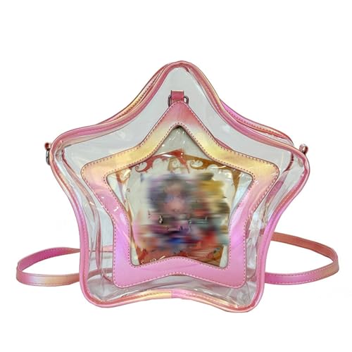 JIABAOZ Transparente Messenger Bag Mit Stern, Große Strandtasche, Wasserdichter Transparenter Regenbogen-Rucksack, Y2K-Stil, Zweiteiliges Set (rosa) von JIABAOZ