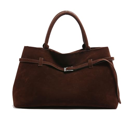 Wildleder Handtasche Damen Groß Suede Tote Bag und Tasche Herbst Tragetasche Frauen Henkeltaschen Vintage Handbag Women Braun für Pendeln Arbeiten von JIABAOZ
