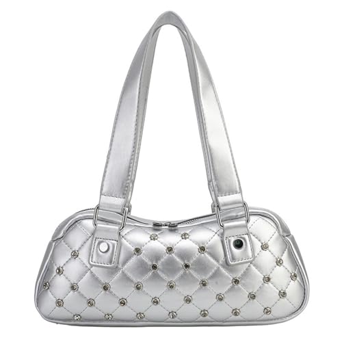 Punk Tasche Damen Handtasche Nieten,y2k Bag,gothic Handtasche,Umhängetasche Mit Verstellbarer Schultergurt, Leder Cooles Mädchen (Silber) von JIABAOZ