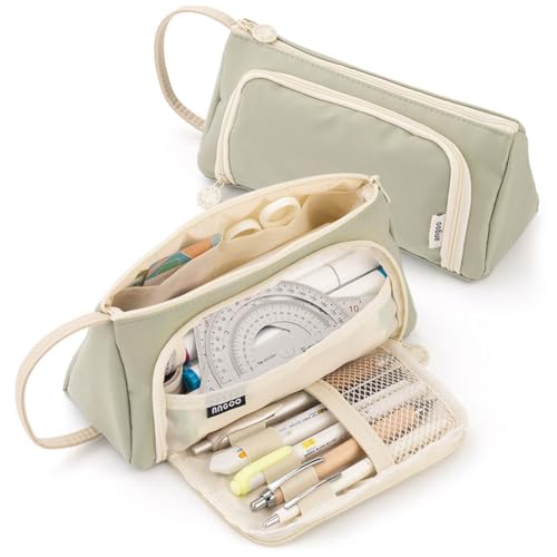 JIADEXIN Federmäppchen 1 Stück Federmäppchen für Mädchen Großes Fassungsvermögen Federmäppchen Dreiecksmäppchen mit 2 Reißverschlussfächern für Studenten Büro Grün Solide Twill Muster von JIADEXIN