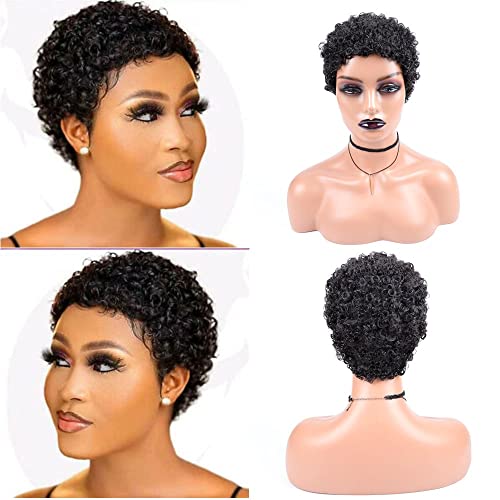 Lockige Perücke aus Echthaar, 6 Zoll kurze Pixie Perücke, lockig leimlose Echthaar Perücke, Afro Lockenperücke, Frauen for den täglichen Partygebrauch, kurze lockige Perücke. von JIAHAOS
