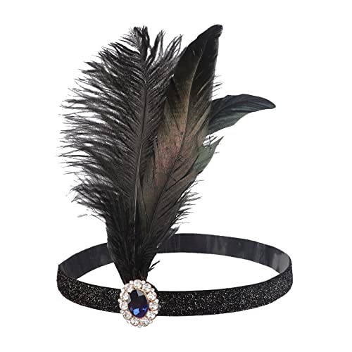 1920s Stirnband Kopfschmuck Feder Quaste Gatsby Flapper Feder Haarband Stirnband Vintage Pfau Karneval Kostüm 20er Haarschmuck Schwarzer Fascinator für Halloween Kostüm Abschlussball Karneval von JIAHG