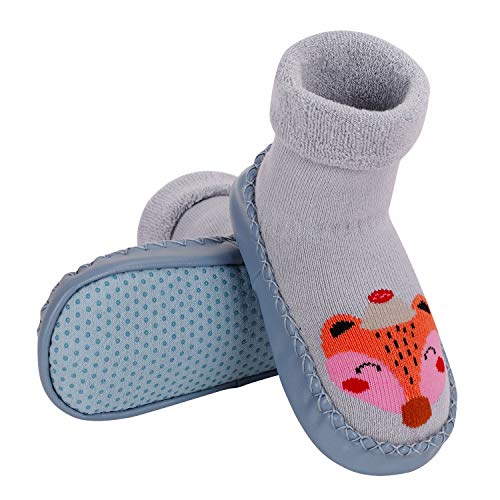 Baby Socken Hüttenschuhe Baumwolle Krabbelschuhe Socken-Schuhe Hausschuhe Anti Rutsch Mädchen Jungen Socken Schühchen Dick Boden Socken Thermosocken Kuschelsocken Lauflernschuhe, 18-24 Monate, 1 Paar von JIAHG