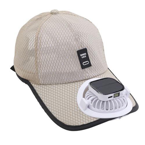 Baseball Cap mit Solarventilator Solar-Fan-Hut Mesh Baseballkappe mit Ventilator Sommer UV-Schutz Sonnenhut Solarbetriebener/USB-Ladesonnenhut (DE/NL/SE/PL, Numerisch, 56, Beige) von JIAHG