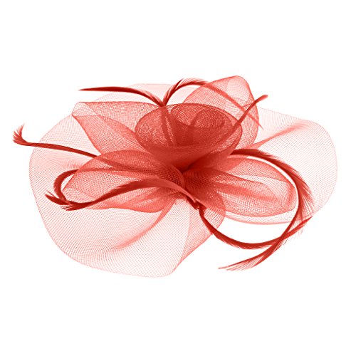 JIAHG Braut Fascinator Blumen Netz Kopfschmuck Damen Haar Clip Hut Feder Haarschmuck Kopfbedeckung für Party Kirche Hochzeit Cocktail von JIAHG