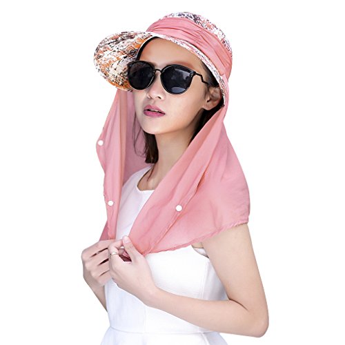 Damen Sommer Sonnenhut Anti-UV Hut, Frauen Strandhut Sommerhut, doppelfunktionale Hüte Kappe mit Abnehmbarer Nackenschutz von JIAHG