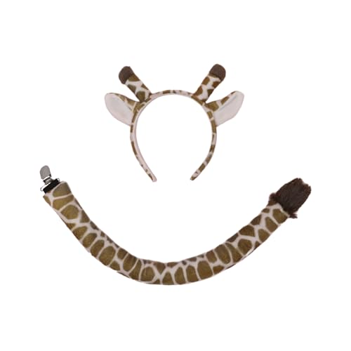 Giraffe Kostüm Set Giraffe Stirnband Schwanz Set Tier Kostüm Set Kinder Halloween Kostüme Haarreifen Giraffe Erwachsene Tierohren Schwanz Set für Karneval, Halloween, Geburtstag, Weihnachten von JIAHG