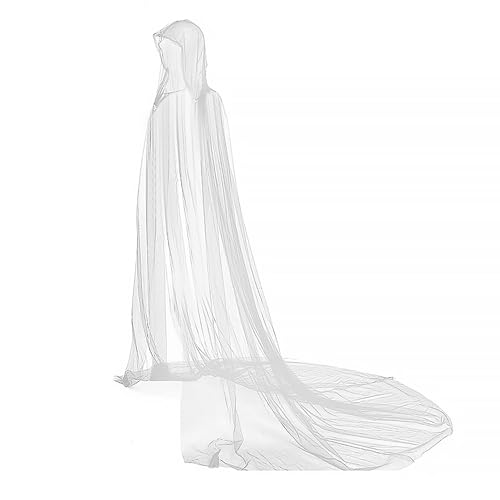 Halloween Kapuzenumhang Damen Geisterbraut Umhang Fasching Kostüm Böse Königin Umhang Abendkleid Damen Hexen Robe Kostüm Horror Vampir Lange Kleid mit Kapuze Damen Horror Braut (Weiß) von JIAHG