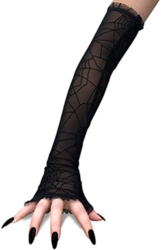 Halloween Lange Spitze Mesh Fingerlose Handschuhe Spinnennetz Halbfinger Handschuhe Halloween Kostüm Handschuhe Party Kostüme Zubehör Halloween Dekoration Anzieh Party Requisiten Cosplay Handschuhe von JIAHG