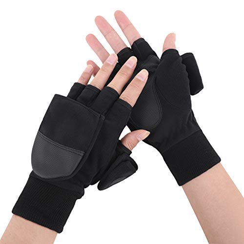 Herren Handschuhe Winter Warm Halbfinger Fäustlinge Doppelfunktione Winterhandschuhe Laufhandschuhe mit Flip Top Touchscreen Handschuhe zum Angeln, Fotografieren, Radfahren von JIAHG