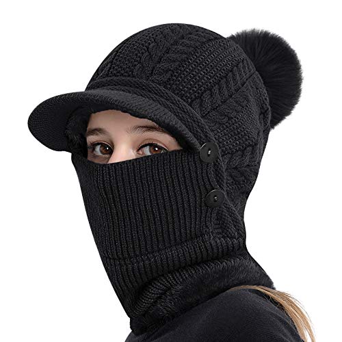 JIAHG Damen Winter Fliegermütze Trappermütze Winddicht Warm Wintermütze Strickmütze mit Ohrenklappen Mädchen Bombermütze Russenmütze Skimütze für Snowboarden Skaten Radfahren von JIAHG