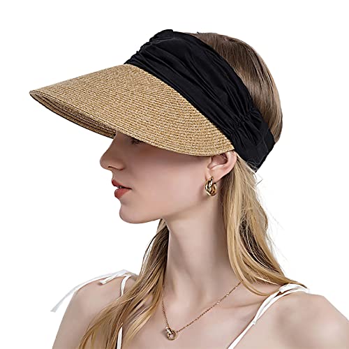 JIAHG Damen Sonnenhut mit großer Krempe Faltbar Sun Visor Cap Hüte Frauen Sommer Strohhut Sonnenblende Sport Strand Hut Sommerhut für Strand Golf von JIAHG