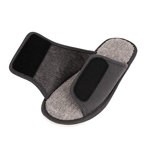 JIAHG Diabetiker Hausschuhe Damen Arthritis à–dem geschwollene Füße Pantoffeln Orthopädische Herren Easy Close Wide Verstellbar rutschfeste Open Toe Slipper,Dunkelgrau,41/42 EU (Herstellergröße 42/43) von JIAHG