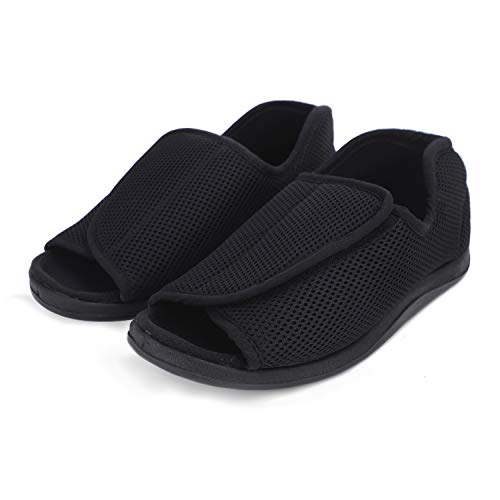 JIAHG Diabetiker Hausschuhe Herren Arthritis Ödem geschwollene Füße Schuhe Pantoffeln Orthopädische Damen Easy Close Wide Hausschuhe Verstellbar rutschfeste Open Toe Slipper von JIAHG