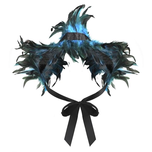 JIAHG Gothic natürlicher Federschal Feder Shrug Schal Wrap Schulterwickel Gothic Kragen Halloween Party Cosplay Kostüm Scha Umhang von JIAHG