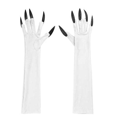 JIAHG Halloween Lange Fingernägel Handschuhe Nagelhandschuhe Kostümhandschuhe mit Nägeln Halloween Cosplay Golves Handschuh Hexe Teufel Pfote für Cosplay Party von JIAHG