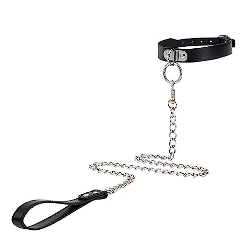 JIAHG Halsfessel Halskette mit O-Ring Slave Halsband Bondage PU Leder Fetisch SM Fesseln Halsbänder Halsband Flirt Erwachsene Sexspielzeug für Paar, Männer, Frau (Schwarz) von JIAHG