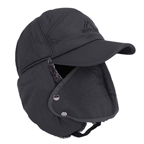 Herren Winter Fliegermütze Trappermütze Winddicht Warm Wintermütze mit Ohrenklappen Männer Baseball Cap Schirmmütze für Snowboarden Skaten Radfahren, Grau, Einheitsgröße von JIAHG