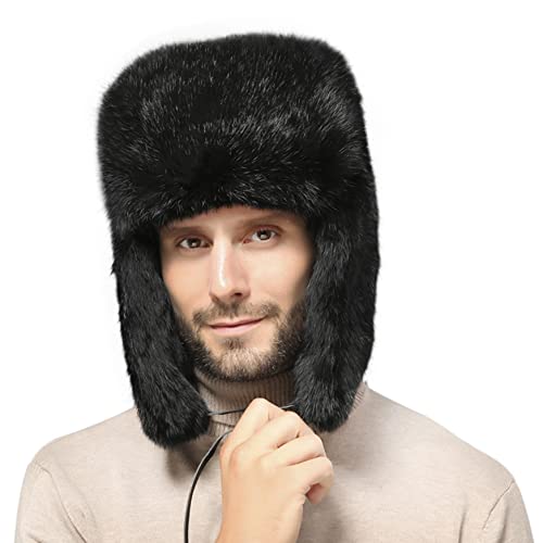 JIAHG Herren Winter Fliegermütze Trappermütze Winddicht Wintermütze Earflap Trapper Mütze Warm Kunstfell Pelzmütze Männer Fellmütze Russenmütze Bomber Hüte Ohrenklappe Schneekappen von JIAHG