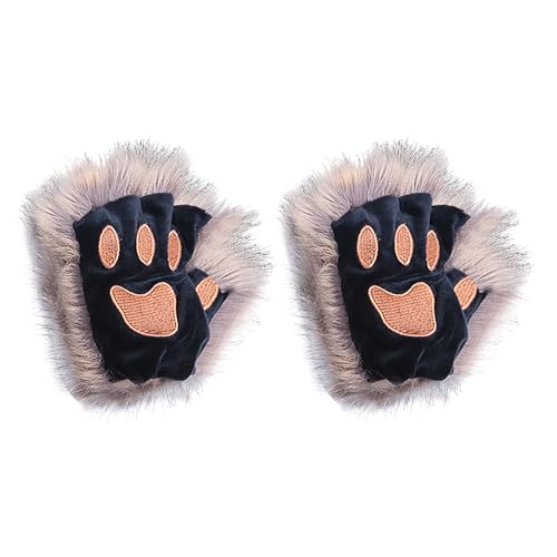 JIAHG Kunstpelz Plüsch pelzige Katze Kralle Handschuhe Tier Katze Fäustlinge Plüsch Pfotenhandschuhe Halbhandschuhe Fingerlose Wolf Pfoten Handschuhe Halloween Cosplay Kostüm Zubehör von JIAHG