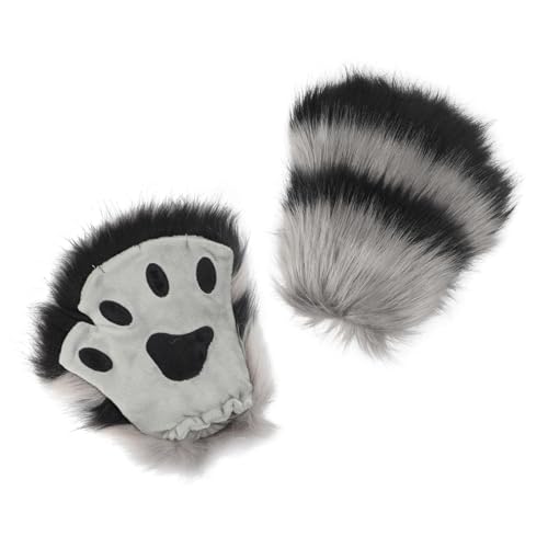 JIAHG Kunstpelz Plüsch pelzige Katze Kralle Handschuhe Tier Katze Fäustlinge Plüsch Pfotenhandschuhe Halbhandschuhe Fingerlose Wolf Pfoten Handschuhe Halloween Cosplay Kostüm Zubehör von JIAHG