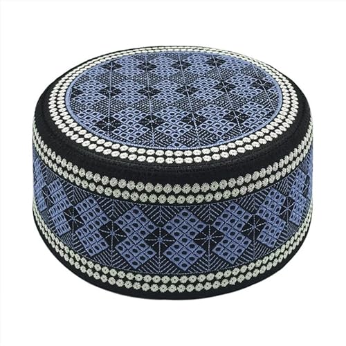 JIAHG Männer Stickerei Muslim Gebet Herren Kufi Hut Männlicher muslimischer Gebetshut Ägyptische Türkisch Arabisch Islam Mütze Muslim Kopfbedeckung Gebetsmütze für Ramadan (Polyester-Baumwolle, B) von JIAHG