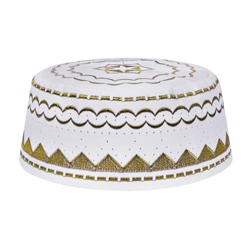 JIAHG Männer Stickerei Muslim Gebet Herren Kufi Hut Männlicher muslimischer Gebetshut Ägyptische Türkisch Arabisch Islam Mütze Muslim Kopfbedeckung Gebetsmütze für Ramadan (Polyester-Baumwolle, Gelb) von JIAHG