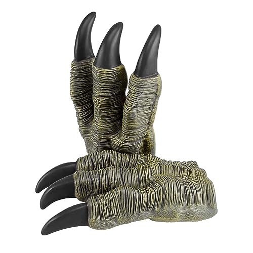 JIAHG Realistische Dinosaurier Klaue Handschuhe Erwachsene Kinder Pfotenhandschuhe Velociraptor Tyrannosaurus 3 Finger Pfote Handschuhe Halloween Kostüm Requisiten (Grün, eine) von JIAHG