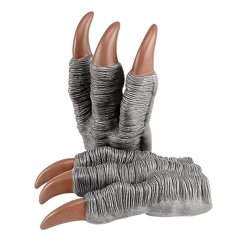 JIAHG Realistische Dinosaurier Klaue Handschuhe Erwachsene Kinder Pfotenhandschuhe Velociraptor Tyrannosaurus 3 Finger Pfote Handschuhe Halloween Kostüm Requisiten (Silber, eine) von JIAHG