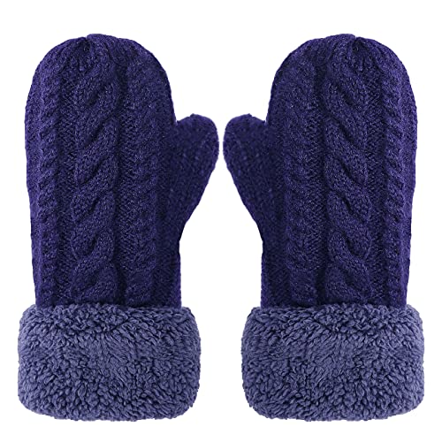 JIAHG Super Dicke gestrickt Handschuhe Damen Mädchen Fäustlinge Winterhandschuhe Fausthandschuhe Sporthandschuhe (Blau) von JIAHG