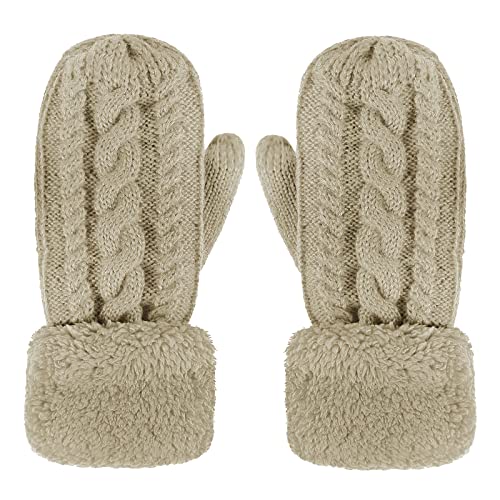 JIAHG Super Dicke gestrickt Handschuhe Damen Mädchen Fäustlinge Winterhandschuhe Fausthandschuhe Sporthandschuhe (Khaki) von JIAHG