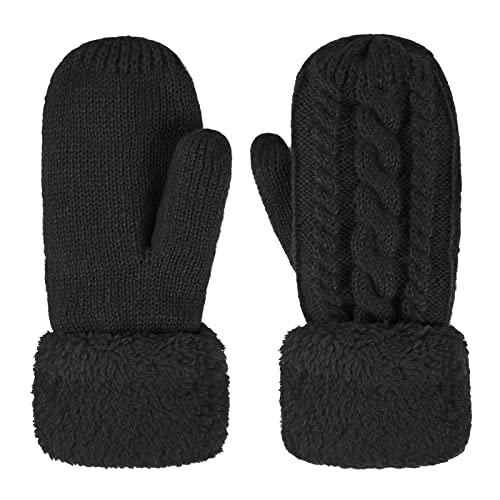 JIAHG Super Dicke gestrickt Handschuhe Damen Mädchen Fäustlinge Winterhandschuhe Fausthandschuhe Sporthandschuhe (Schwarz) von JIAHG