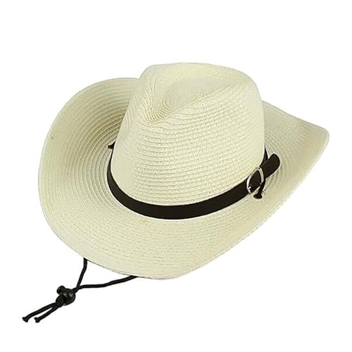 JIAHG Unisex Cowboyhut Strohhut Herren Westernhut Sommerhut Sonnenhut Stroh Panamahut Piratenhut Damen Strandhut Fischerhut Strandmütze von JIAHG