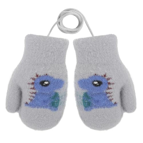 JIAHG Unisex Kinder Fäustling Baby Winter Handschuhe Gloves Fausthandschuhe Halshandschuhe Dicke Warm Strickhandschuhe Kinder Skihandschuhe Laufhandschuhe mit schnur (Dinosaurier - grau) von JIAHG