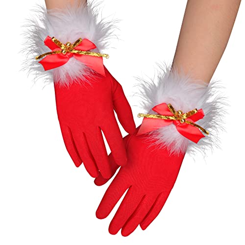 JIAHG Weihnachtshandschuhe Damen Mädchen Weihnachtsmann Handschuhe Fäustlinge Roter Samt Cosplay Kostüm Handschuhe Winter Warm Vollfingerhandschuhe Christmas Gloves von JIAHG