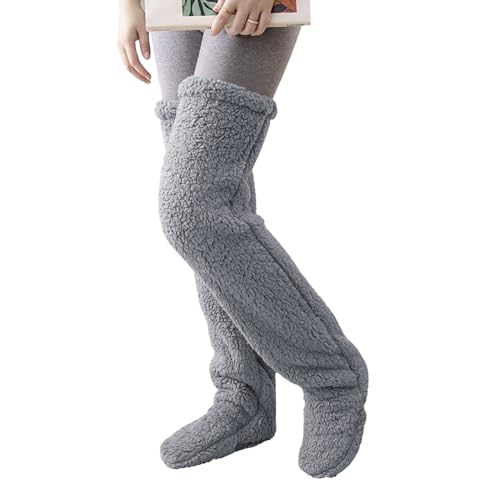 JIAHG Winter Thermal Overknee Socken Schlafsocken Plüsch Beinlinge Oberschenkel hohe Socken Dicke Stiefelstrümpfe Nachtbett Schlafen Lange Socken Home Füße Hausschuh Haussocken für ältere Menschen von JIAHG