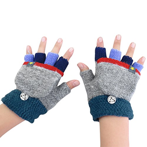 Kinder Halbfinger Handschuhe Fingerlose Fäustlinge Warm Mehrfarbige Strickhandschuhe Fingerhandschuhe mit Flip Top Mädchen Jungen Herbst Winter Bedarf von JIAHG